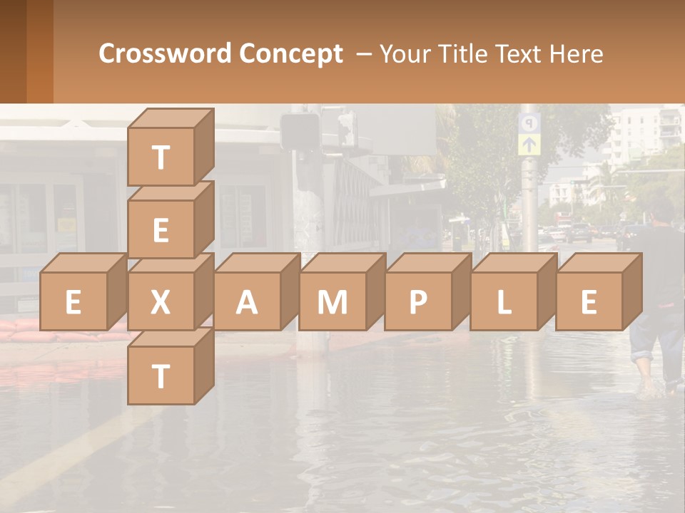 A Man Walking Down A Flooded Street Past A Building PowerPoint Template