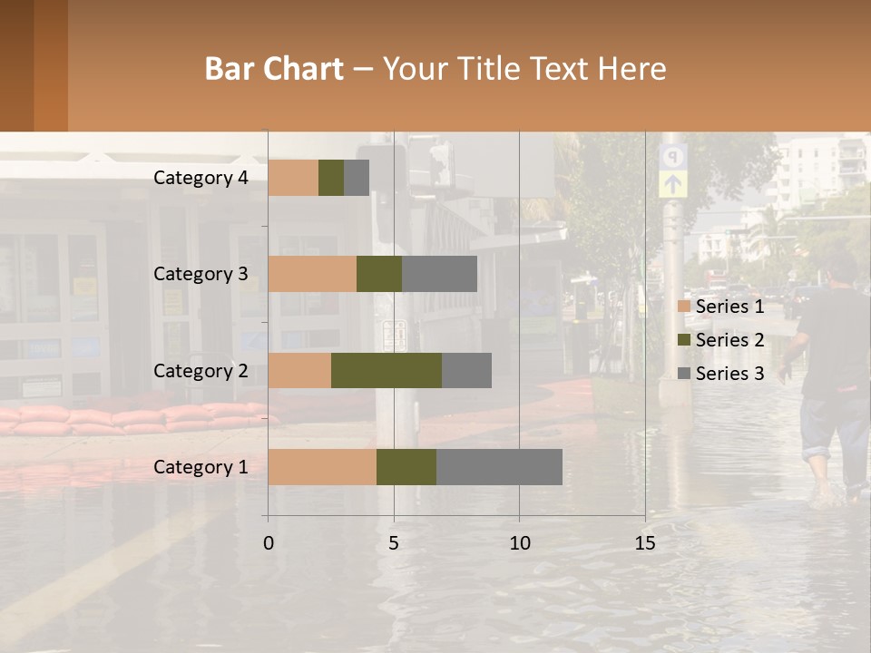 A Man Walking Down A Flooded Street Past A Building PowerPoint Template
