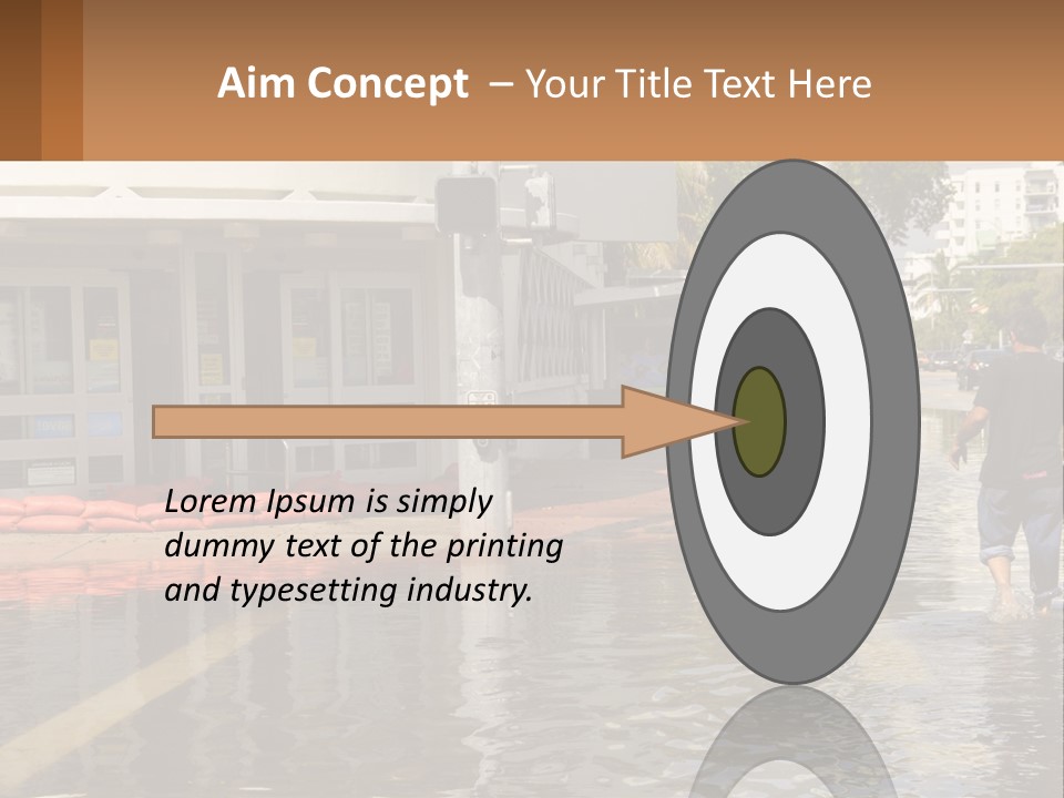 A Man Walking Down A Flooded Street Past A Building PowerPoint Template