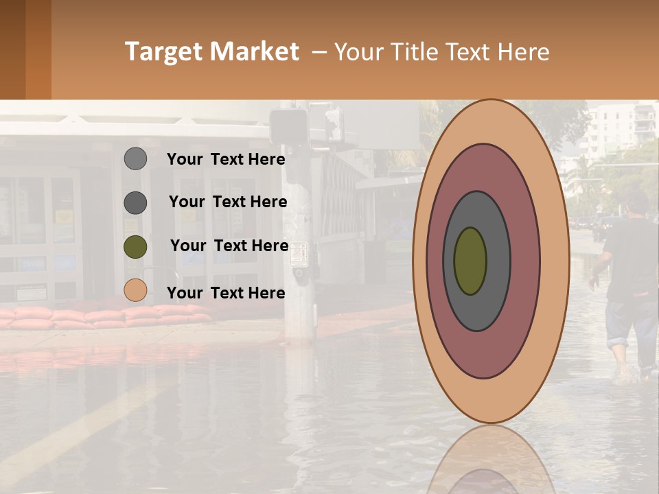 A Man Walking Down A Flooded Street Past A Building PowerPoint Template