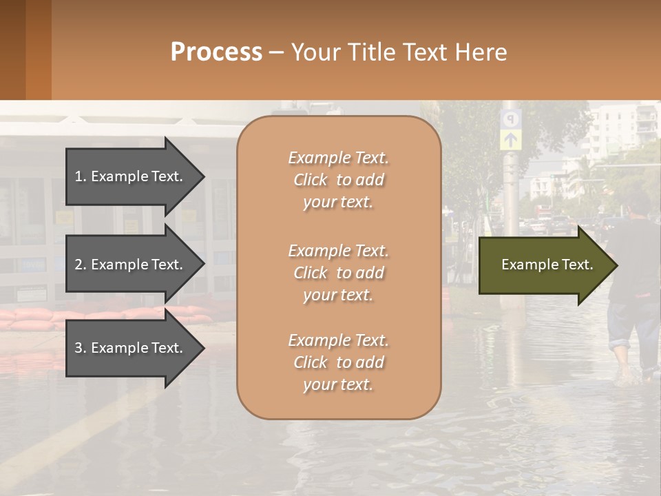 A Man Walking Down A Flooded Street Past A Building PowerPoint Template