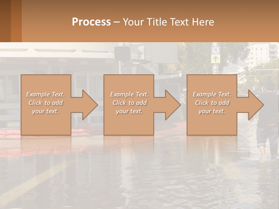 A Man Walking Down A Flooded Street Past A Building PowerPoint Template