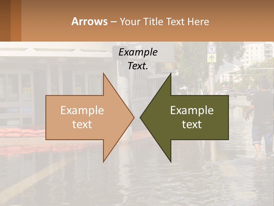 A Man Walking Down A Flooded Street Past A Building PowerPoint Template