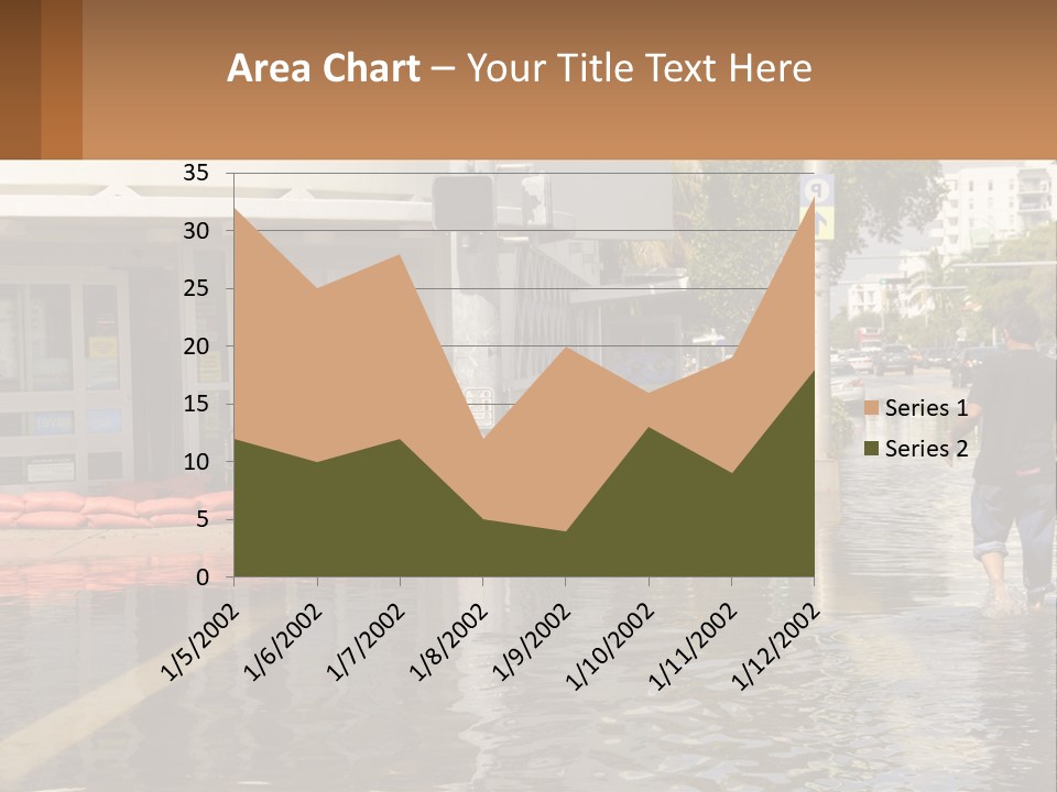 A Man Walking Down A Flooded Street Past A Building PowerPoint Template