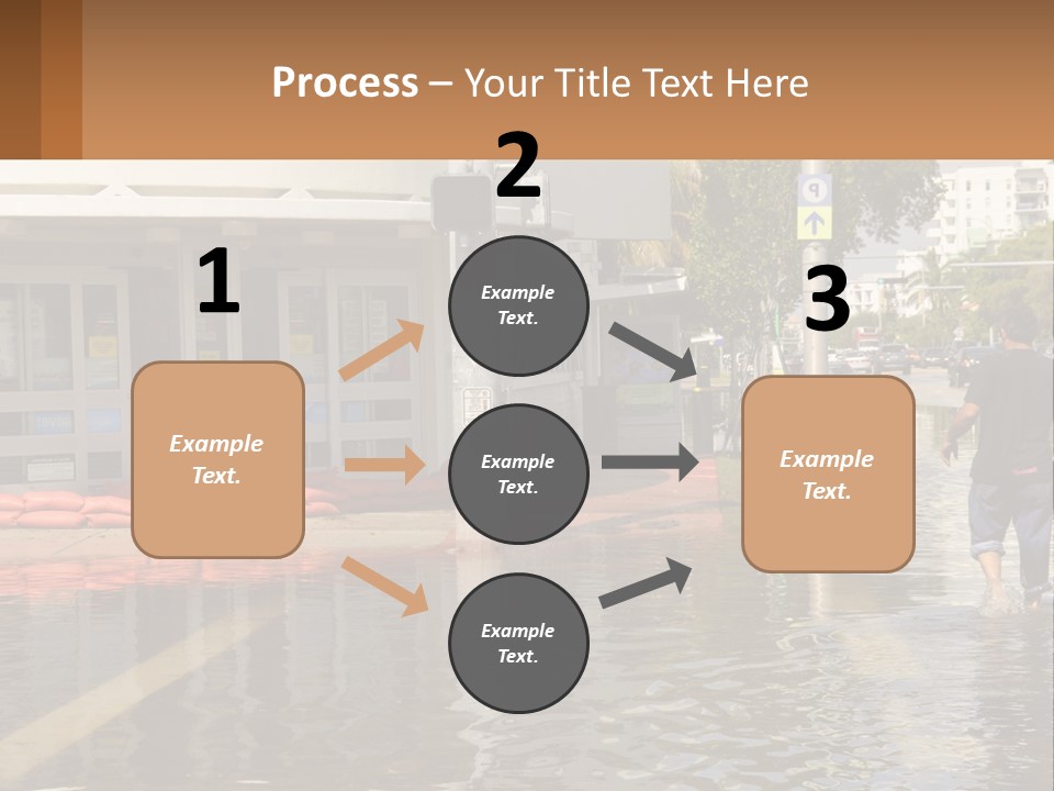 A Man Walking Down A Flooded Street Past A Building PowerPoint Template