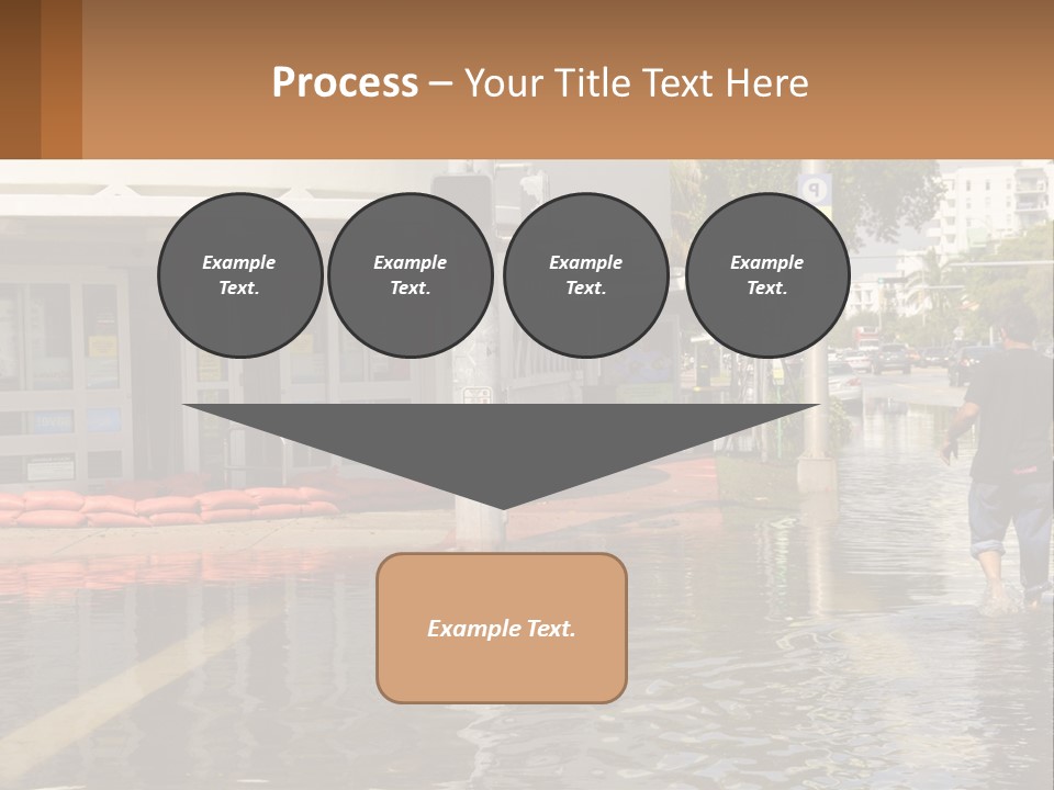 A Man Walking Down A Flooded Street Past A Building PowerPoint Template