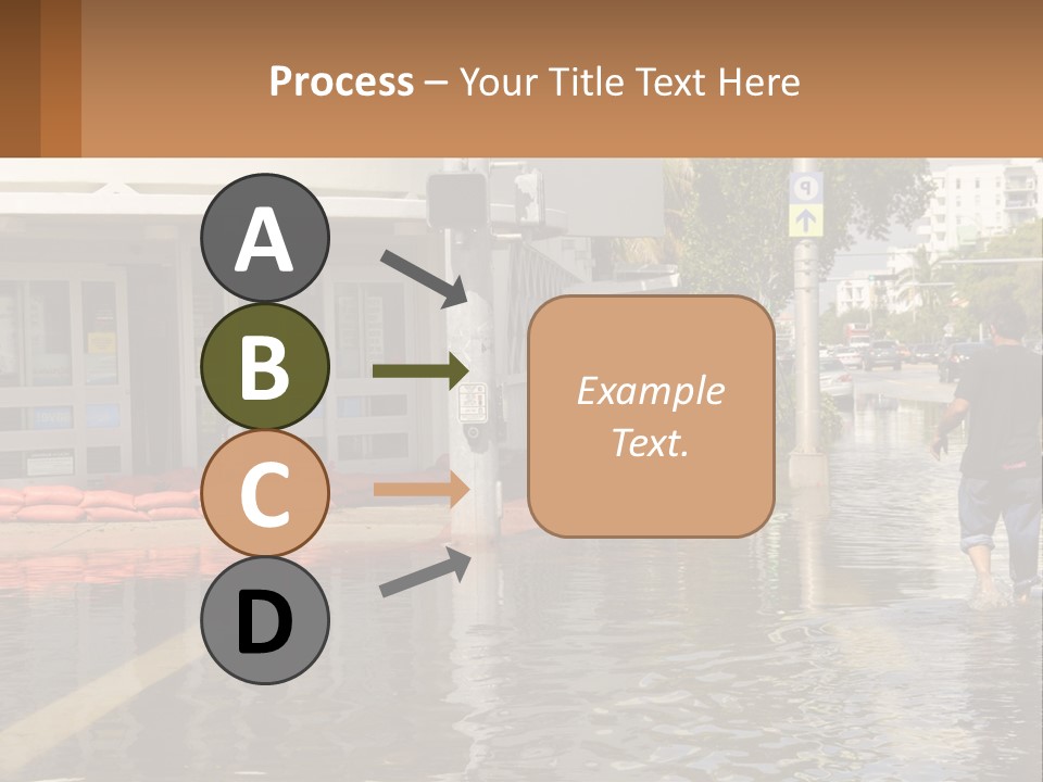 A Man Walking Down A Flooded Street Past A Building PowerPoint Template
