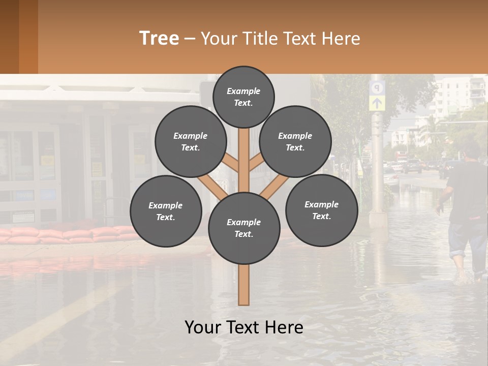 A Man Walking Down A Flooded Street Past A Building PowerPoint Template