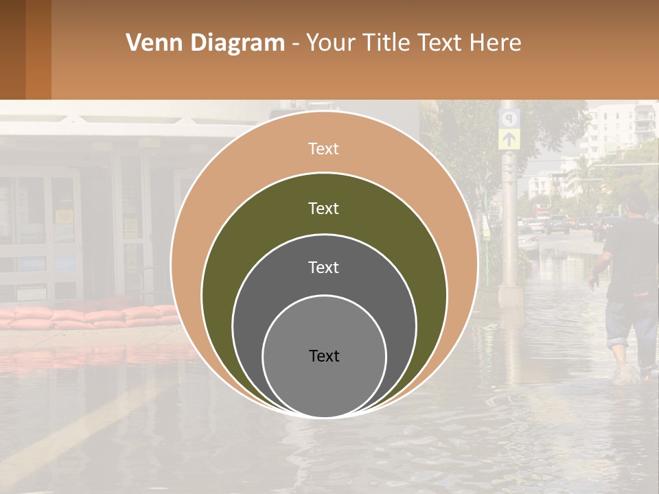 A Man Walking Down A Flooded Street Past A Building PowerPoint Template