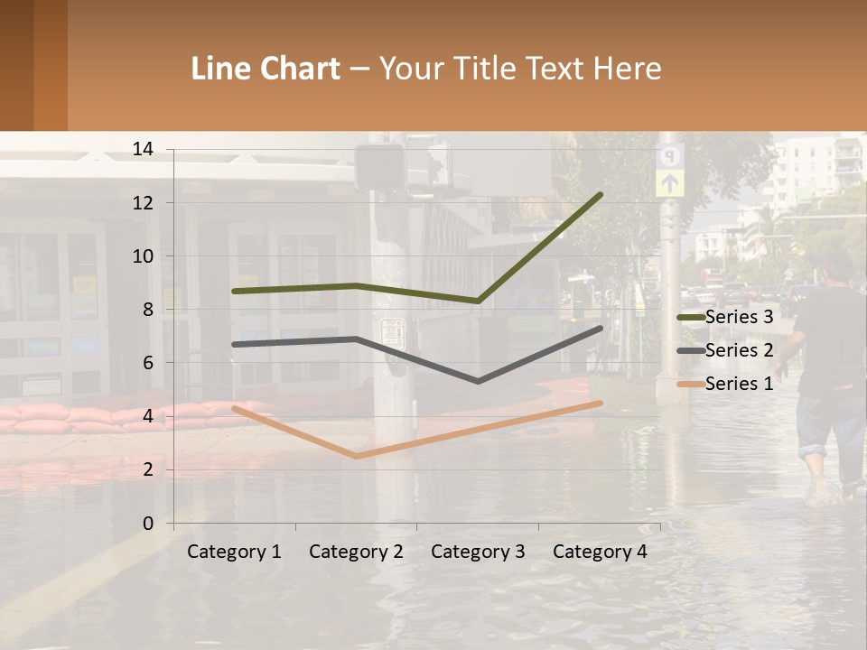 A Man Walking Down A Flooded Street Past A Building PowerPoint Template