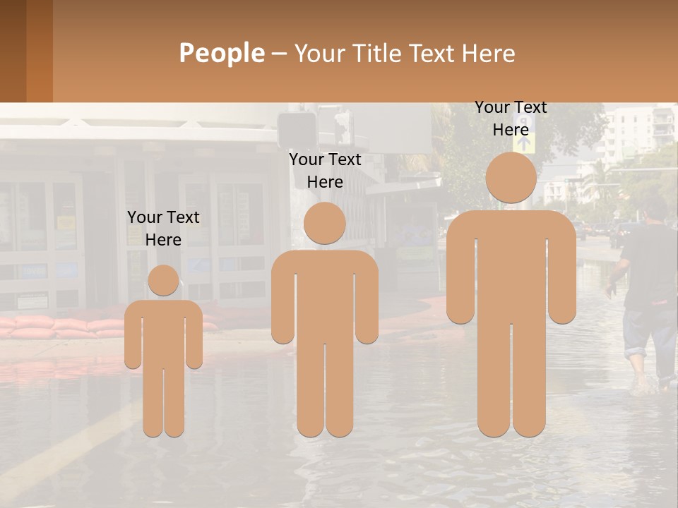 A Man Walking Down A Flooded Street Past A Building PowerPoint Template