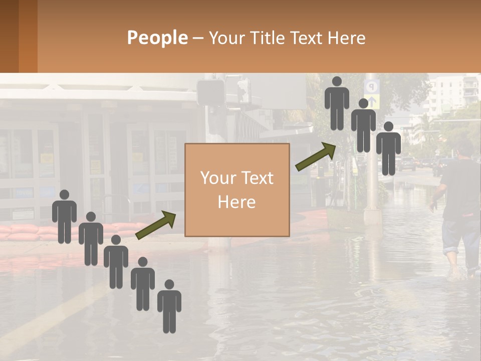 A Man Walking Down A Flooded Street Past A Building PowerPoint Template