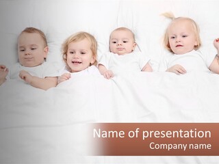 A Group Of Children Laying In Bed With White Sheets PowerPoint Template