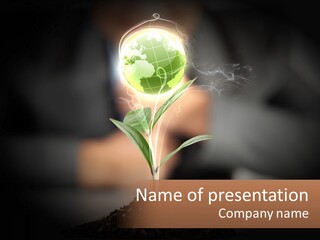 A Person Holding A Plant With A Green Globe On It PowerPoint Template