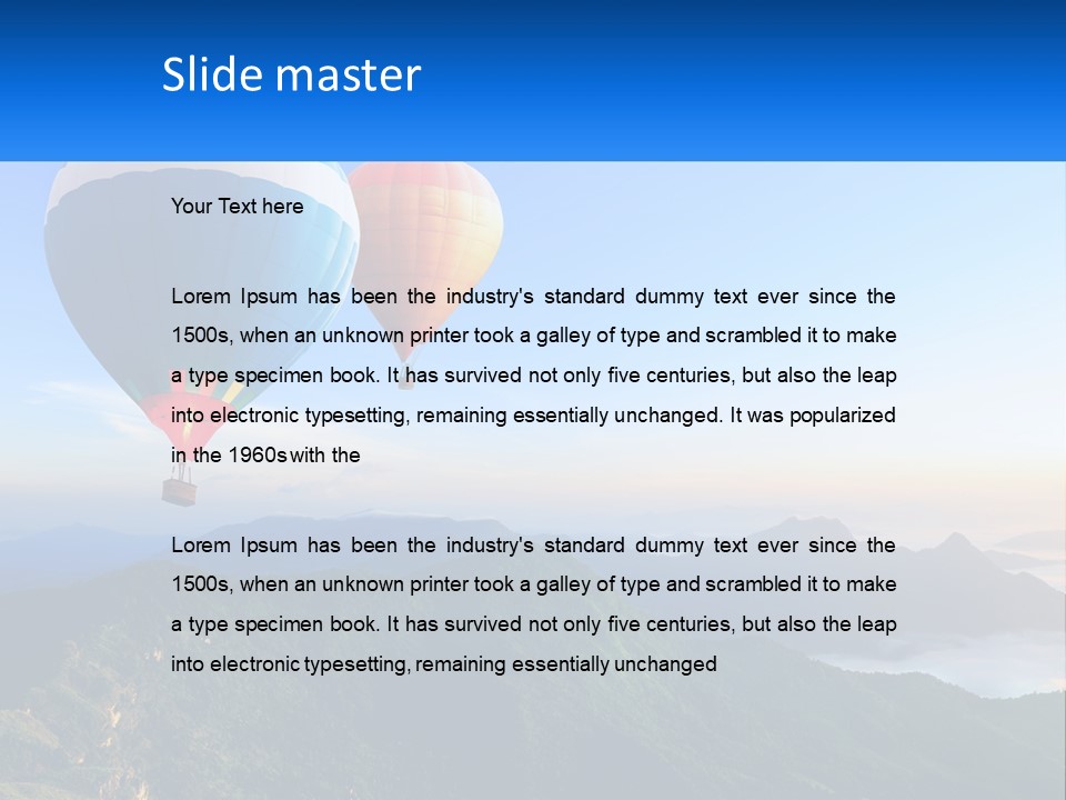 Two Hot Air Balloons Flying Over A Mountain Range PowerPoint Template