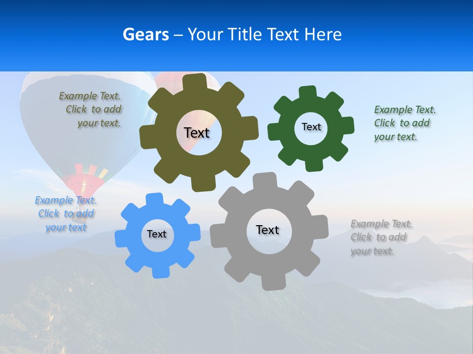 Two Hot Air Balloons Flying Over A Mountain Range PowerPoint Template
