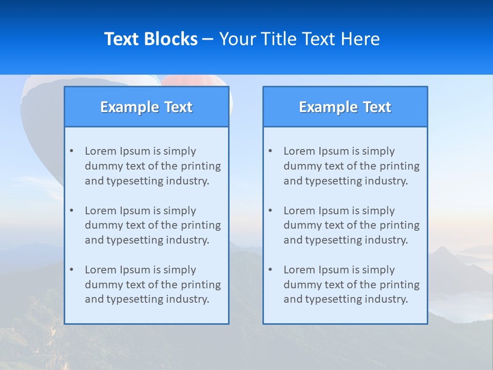 Two Hot Air Balloons Flying Over A Mountain Range PowerPoint Template