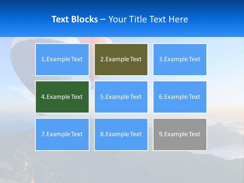 Two Hot Air Balloons Flying Over A Mountain Range PowerPoint Template