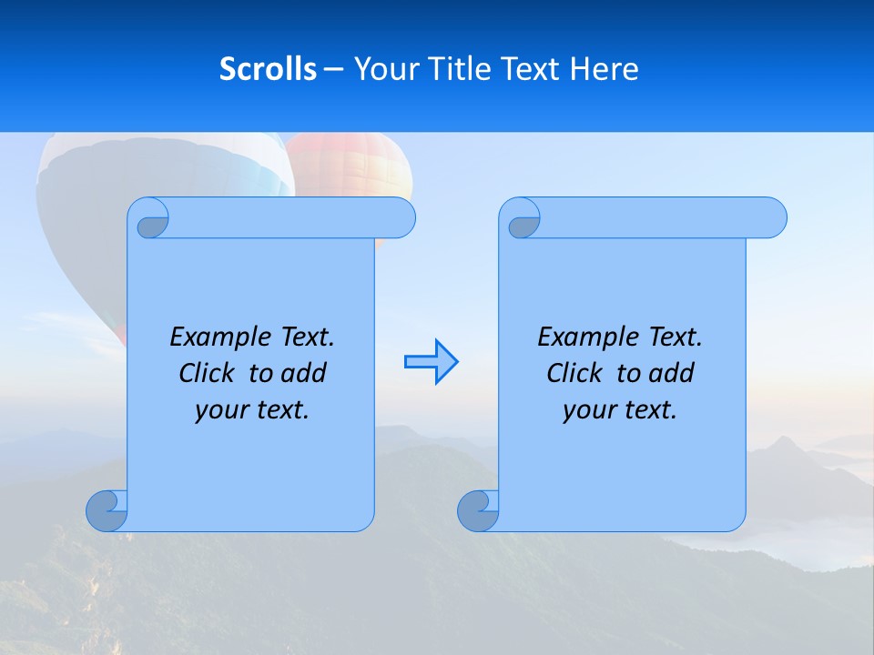 Two Hot Air Balloons Flying Over A Mountain Range PowerPoint Template