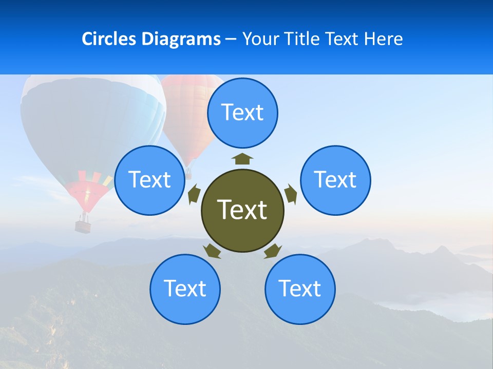 Two Hot Air Balloons Flying Over A Mountain Range PowerPoint Template