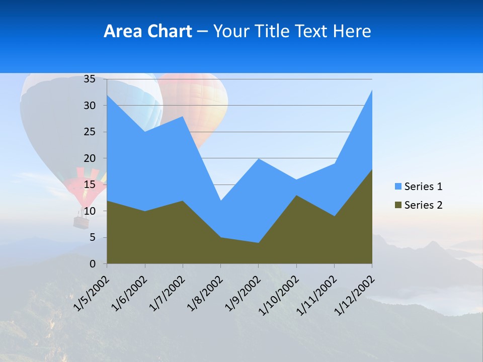 Two Hot Air Balloons Flying Over A Mountain Range PowerPoint Template