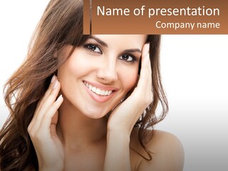 A Woman Smiling With Her Hands On Her Face PowerPoint Template