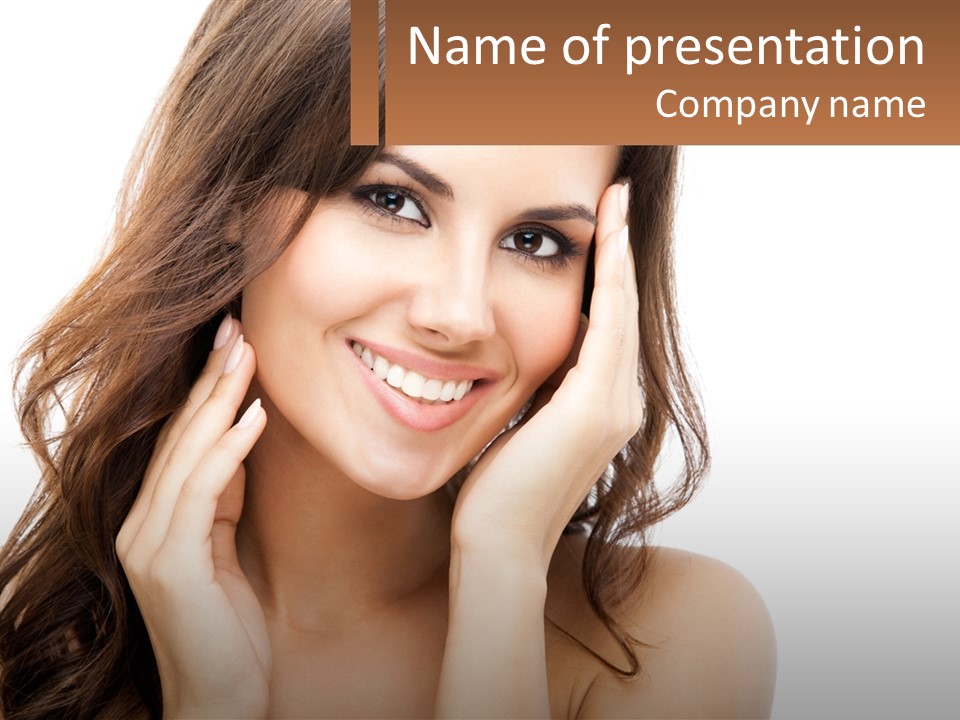 A Woman Smiling With Her Hands On Her Face PowerPoint Template