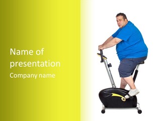 A Man On A Stationary Exercise Bike With A Yellow Background PowerPoint Template