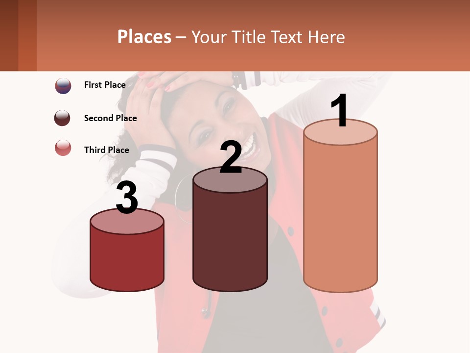 A Woman In A Red Jacket Is Smiling PowerPoint Template