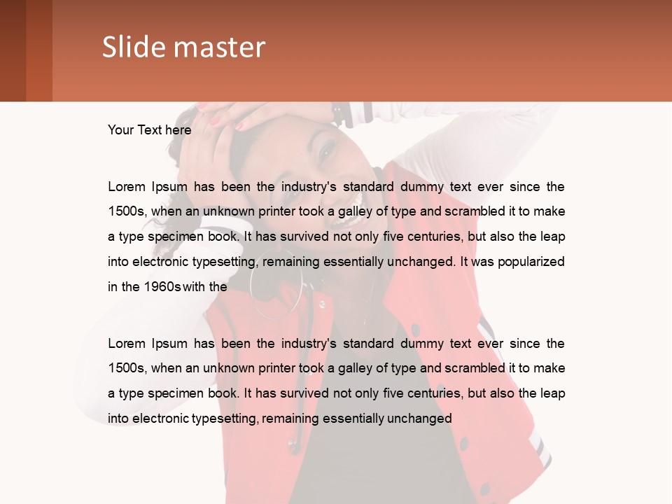 A Woman In A Red Jacket Is Smiling PowerPoint Template