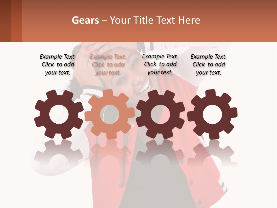 A Woman In A Red Jacket Is Smiling PowerPoint Template