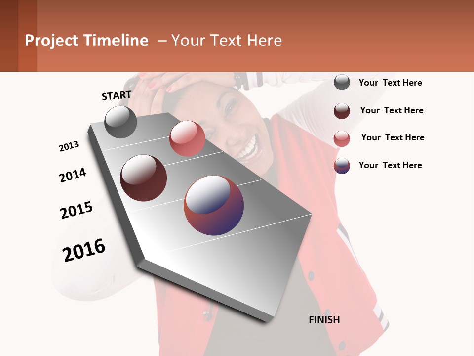 A Woman In A Red Jacket Is Smiling PowerPoint Template