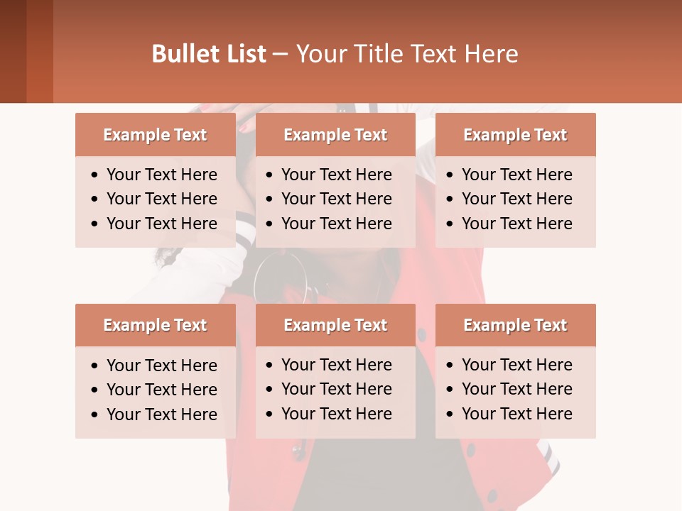 A Woman In A Red Jacket Is Smiling PowerPoint Template