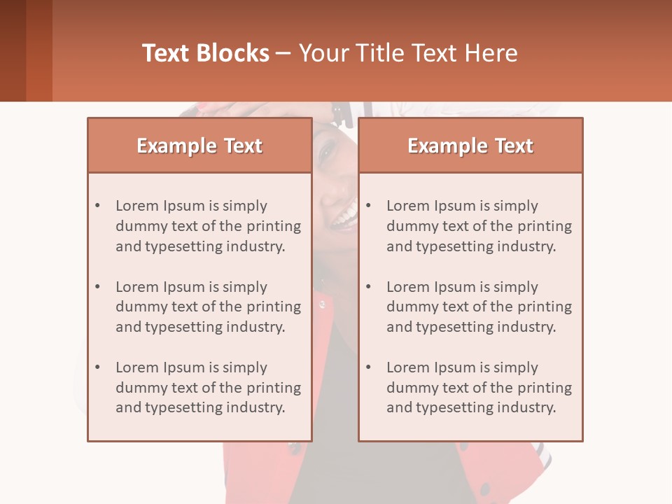A Woman In A Red Jacket Is Smiling PowerPoint Template