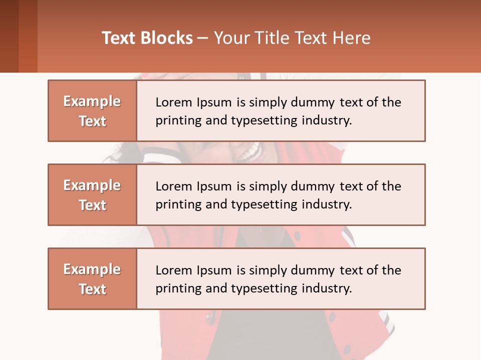 A Woman In A Red Jacket Is Smiling PowerPoint Template