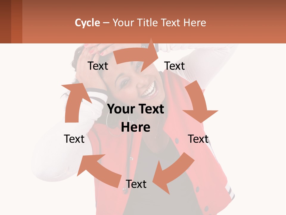 A Woman In A Red Jacket Is Smiling PowerPoint Template