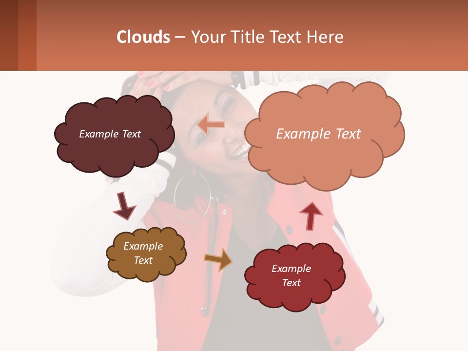 A Woman In A Red Jacket Is Smiling PowerPoint Template