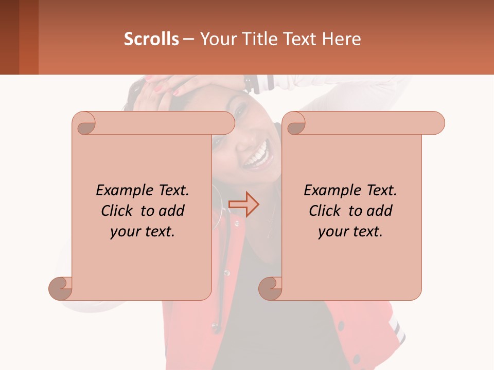 A Woman In A Red Jacket Is Smiling PowerPoint Template