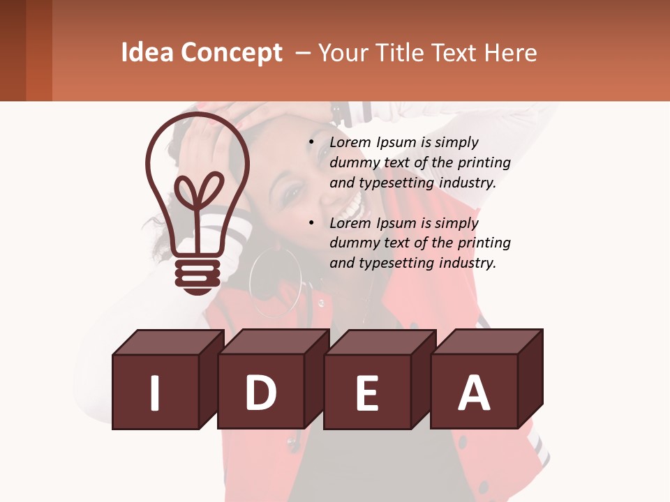 A Woman In A Red Jacket Is Smiling PowerPoint Template