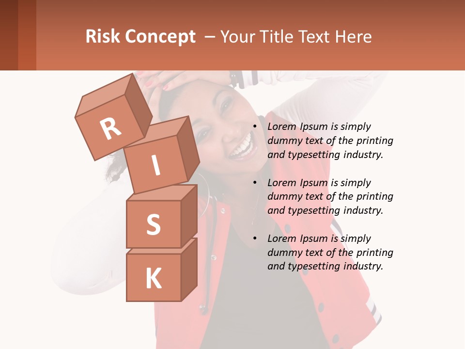 A Woman In A Red Jacket Is Smiling PowerPoint Template