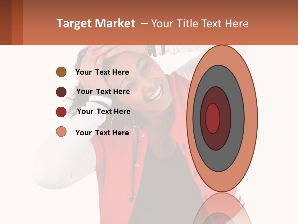 A Woman In A Red Jacket Is Smiling PowerPoint Template