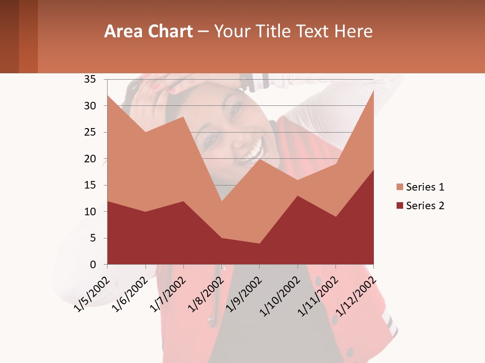 A Woman In A Red Jacket Is Smiling PowerPoint Template