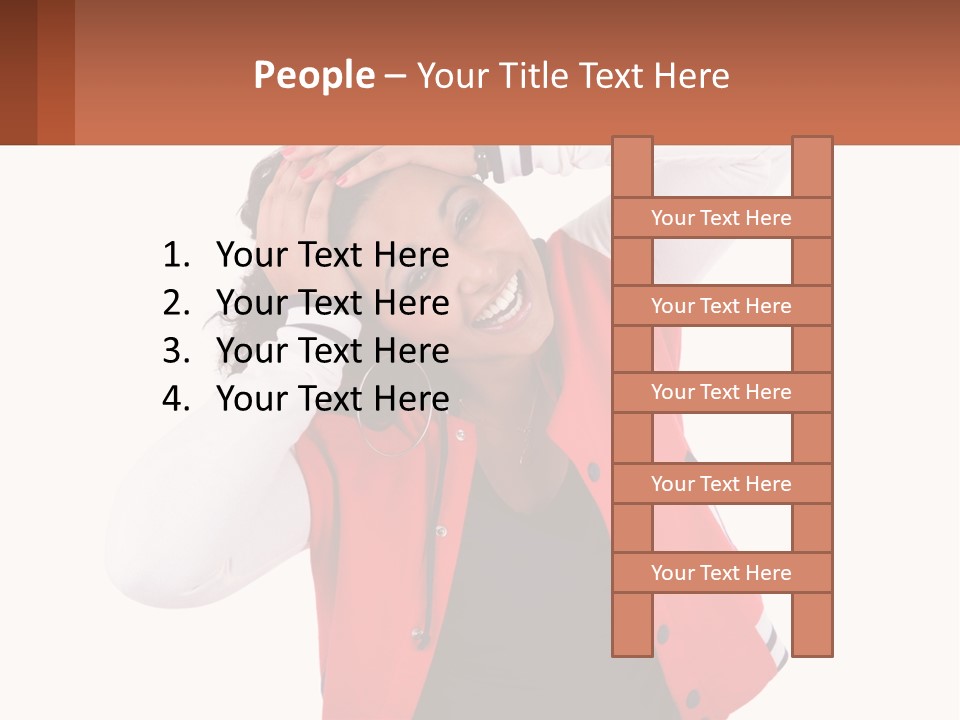 A Woman In A Red Jacket Is Smiling PowerPoint Template