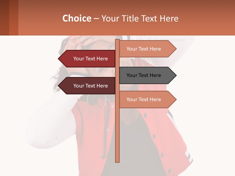 A Woman In A Red Jacket Is Smiling PowerPoint Template