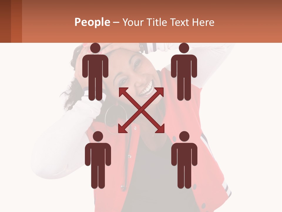 A Woman In A Red Jacket Is Smiling PowerPoint Template