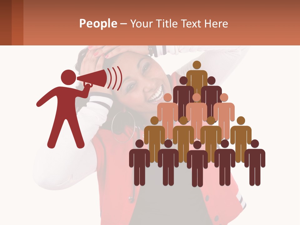 A Woman In A Red Jacket Is Smiling PowerPoint Template