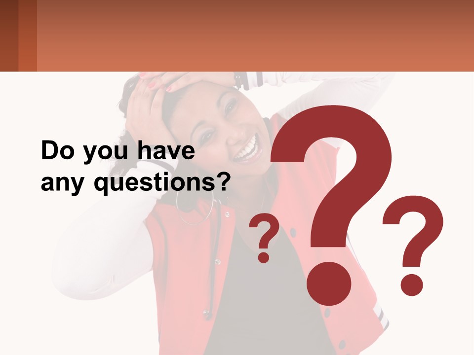 A Woman In A Red Jacket Is Smiling PowerPoint Template