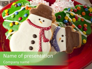 A Red Plate Topped With Cookies Covered In Frosting PowerPoint Template