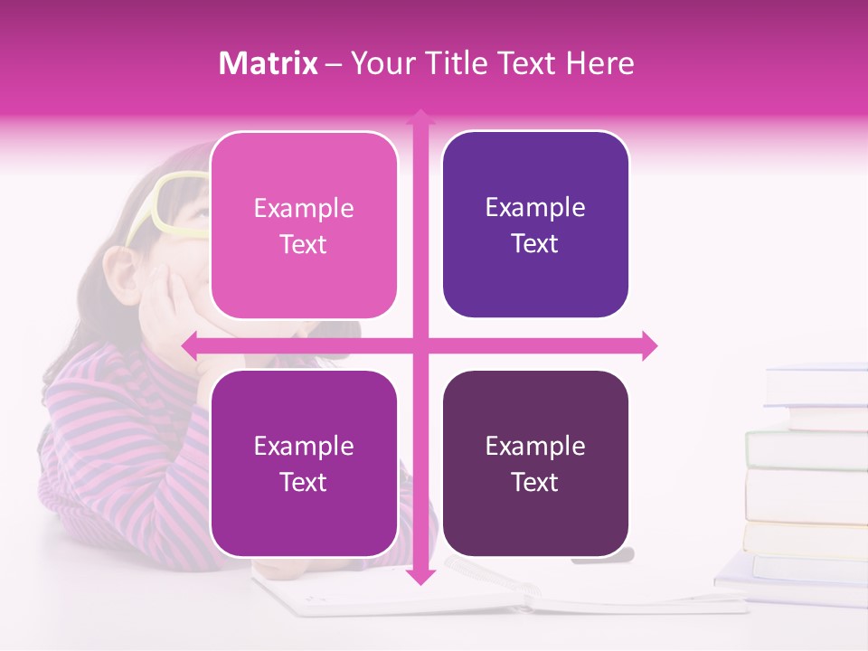 A Little Girl Sitting At A Table With A Pile Of Books In Front Of Her PowerPoint Template