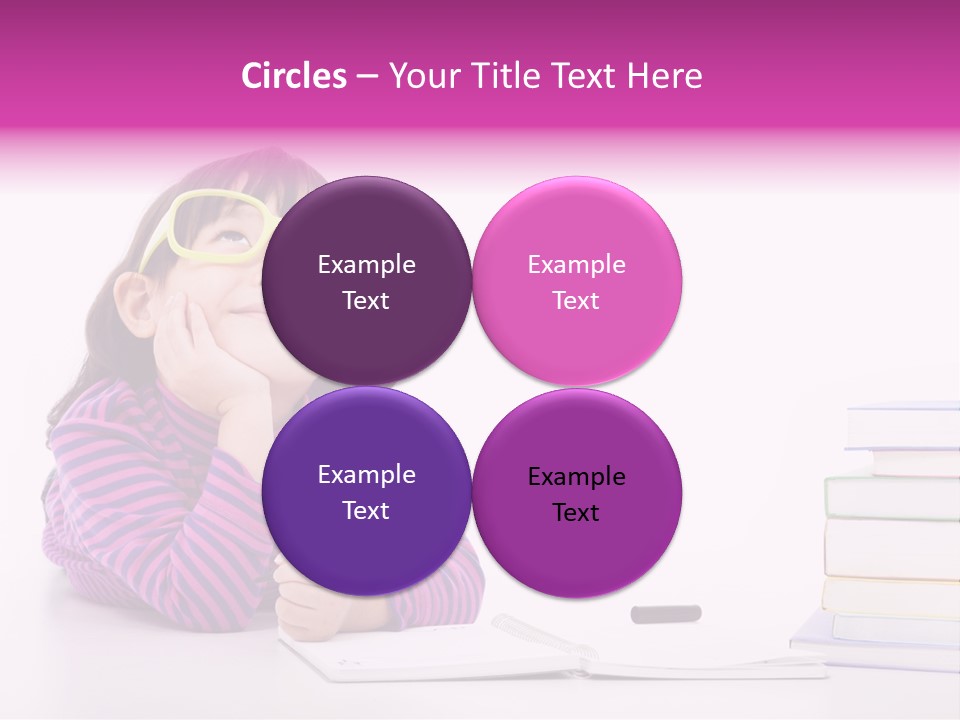 A Little Girl Sitting At A Table With A Pile Of Books In Front Of Her PowerPoint Template